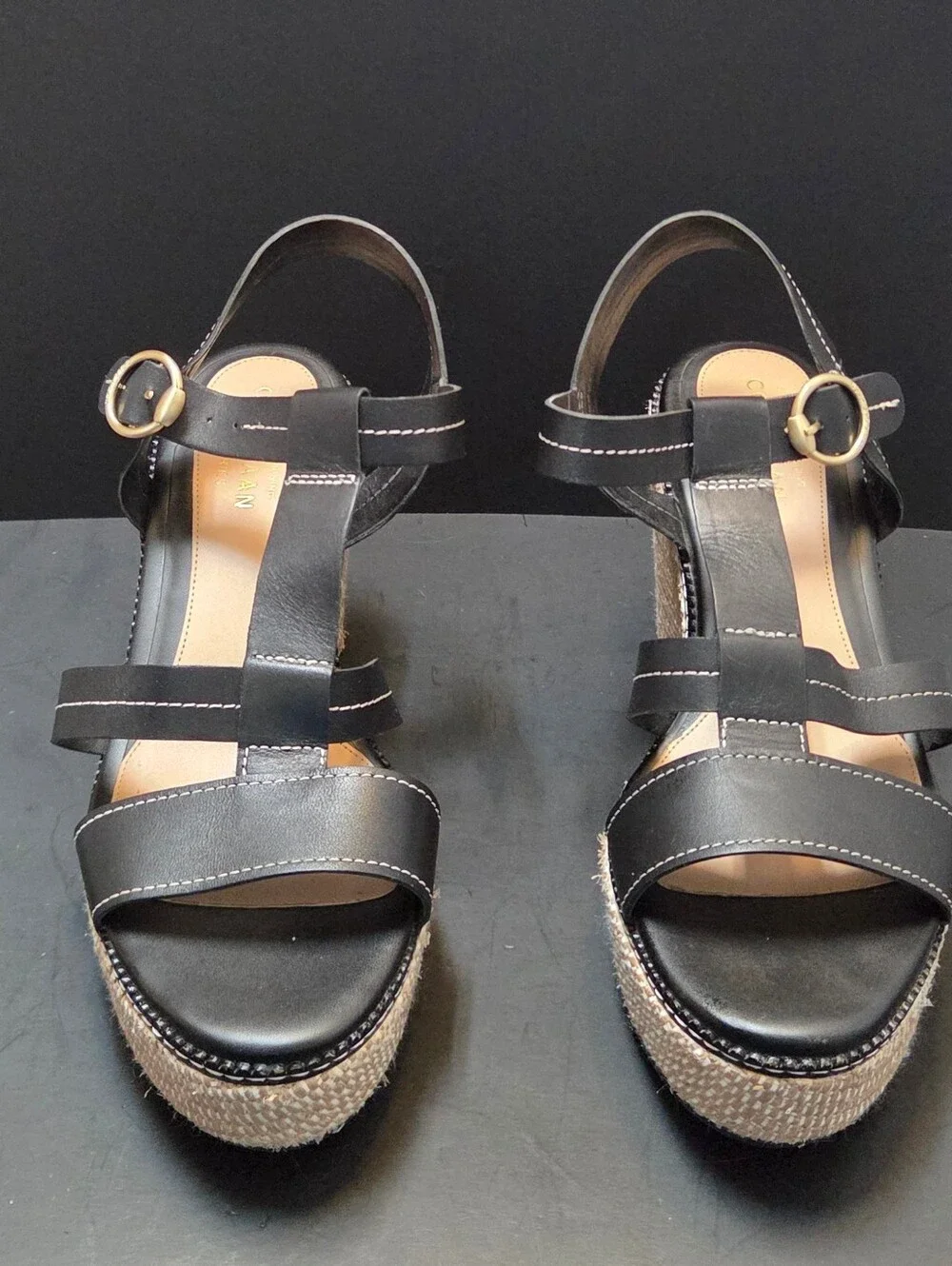 Cole Haan Womens 10B Black Slingback Wedge Sandals Grand Series Cloudfeel 0192